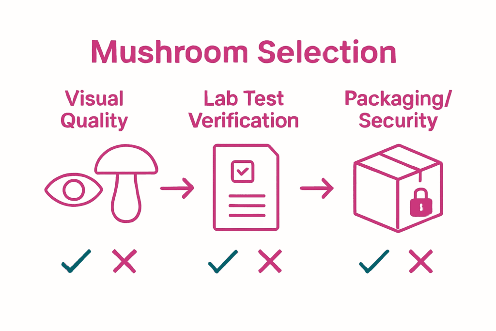 Mushroom Selection - Visual Quality, Lab Test Verification, Packaging Security
