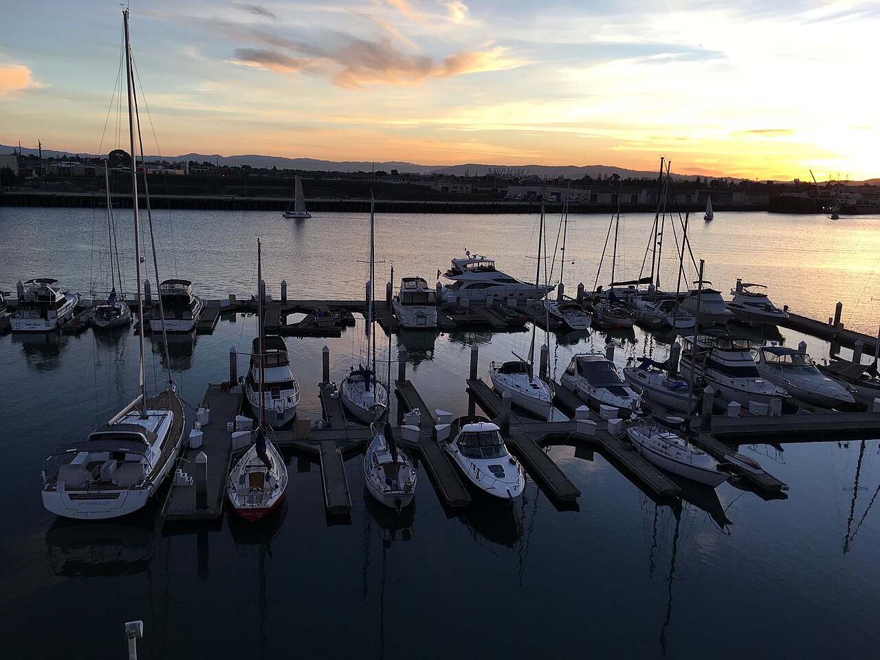 Marina and waterfront promenade at Jack London Square in Oakland