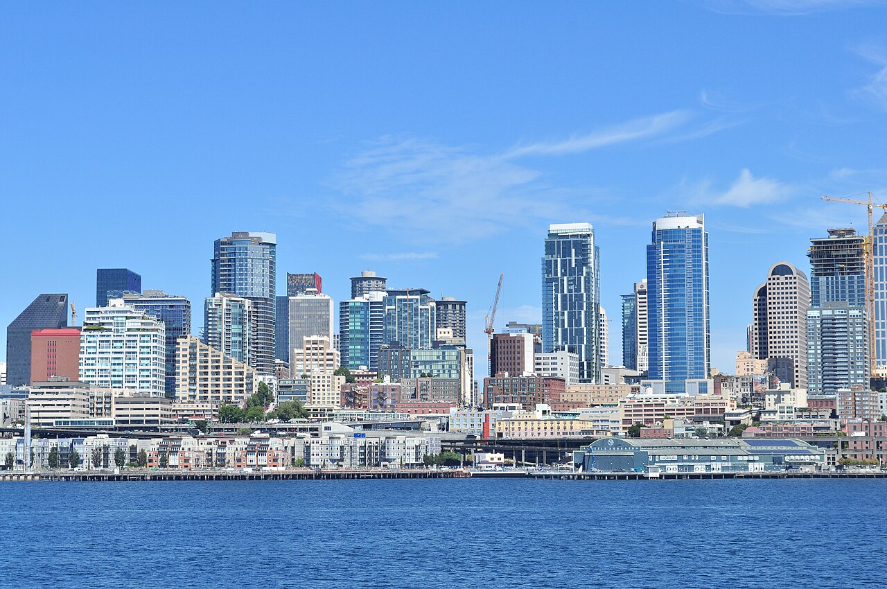 Seattle skyline above Elliott Bay in Washington
