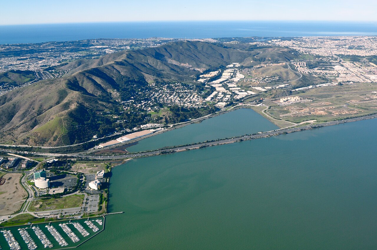 Sierra Point shoreline and marina in Brisbane California